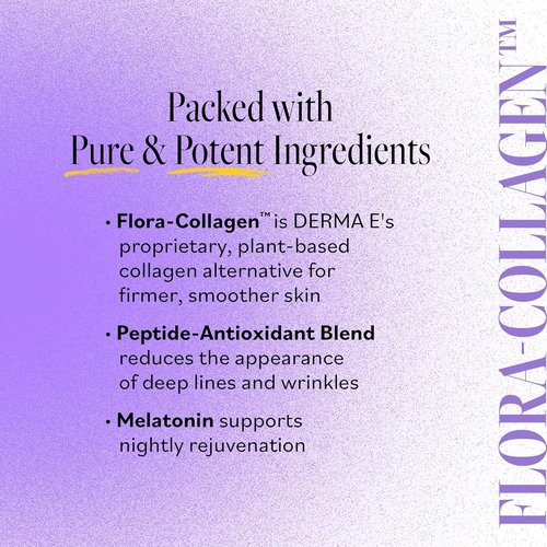 Derma E Advanced Peptides Night Moisturizer - Vegan Flora-Collagen Cream for Hydration & Elasticity, 2 Oz