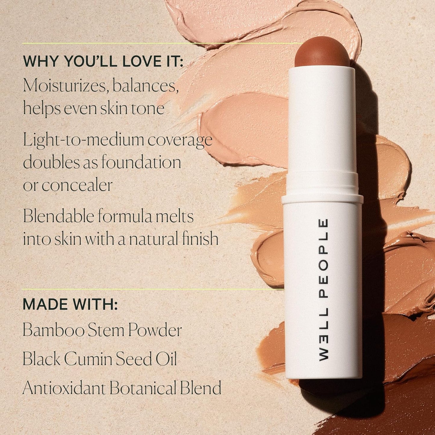 Well People Supernatural Complexion Stick Foundation - Buildable Light-to-Medium Coverage, Soft Matte Finish, Vegan, 18 Light Warm