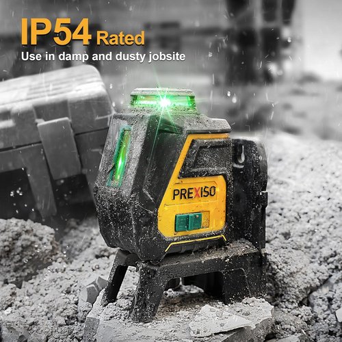 PREXISO 360 Laser Level - Rechargeable IP54 Vertical Line Laser with Tripod | 100Ft Green, 3 Brightness Settings for Construction & Renovation