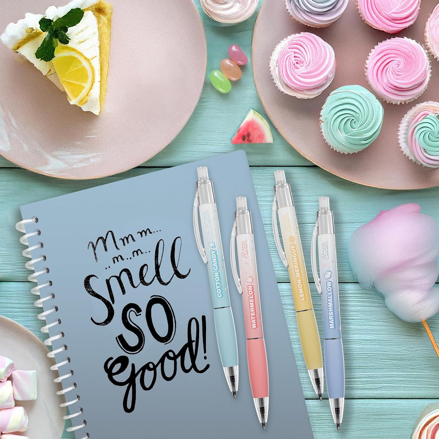 Simply Delightful Smens - Patented Gourmet Scented Black Gel Ink Pens, Medium Point, 8 Count - Fun, Cute, Cool, Smelly Pens for Kids