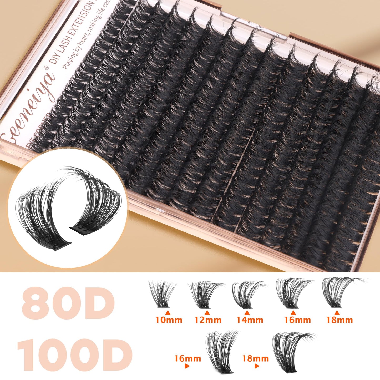 Geeneiya Volume Lash Clusters Kit DIY Lash Extension Kit D Curl Eyelash Extensions with Waterproof Lash Bond and Seal Waterproof Tweezers,10-14mm Eye Corner Eyelashes and 16-18MM Cluster Lashes 300Pcs