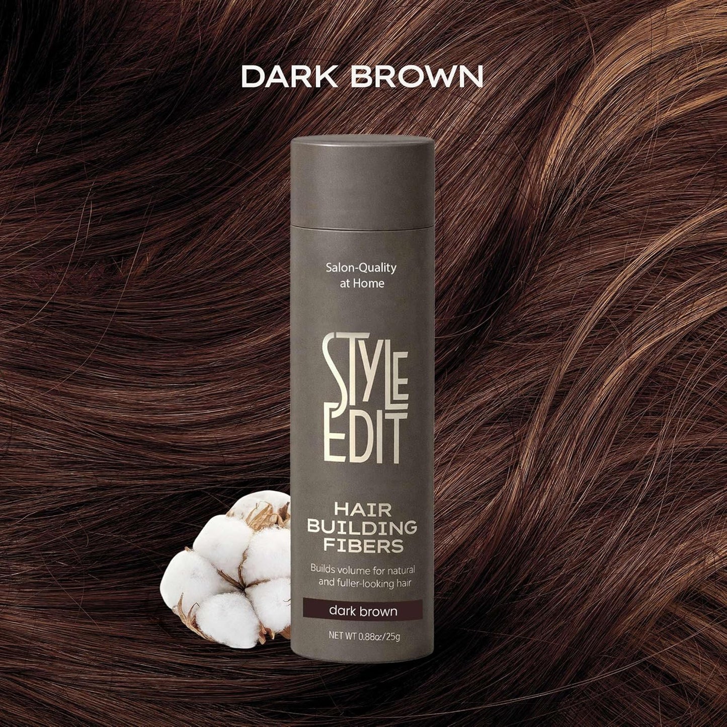 Style Edit Hair Building Fibers - Conceal Thinning Hair & Receding Hairlines | 100% Plant-Based, Dark Brown, 0.88oz