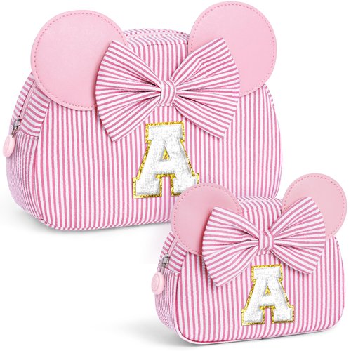QLOVEA Birthday Gifts for Girls Kids Initial Makeup Bag Birthday Gift for 4 5 6 7 8 9 10 11 12 13 Years Old Girl Kids Pink Initial Cosmetic Travel Toiletry Bag for Girls Daughter Pink A
