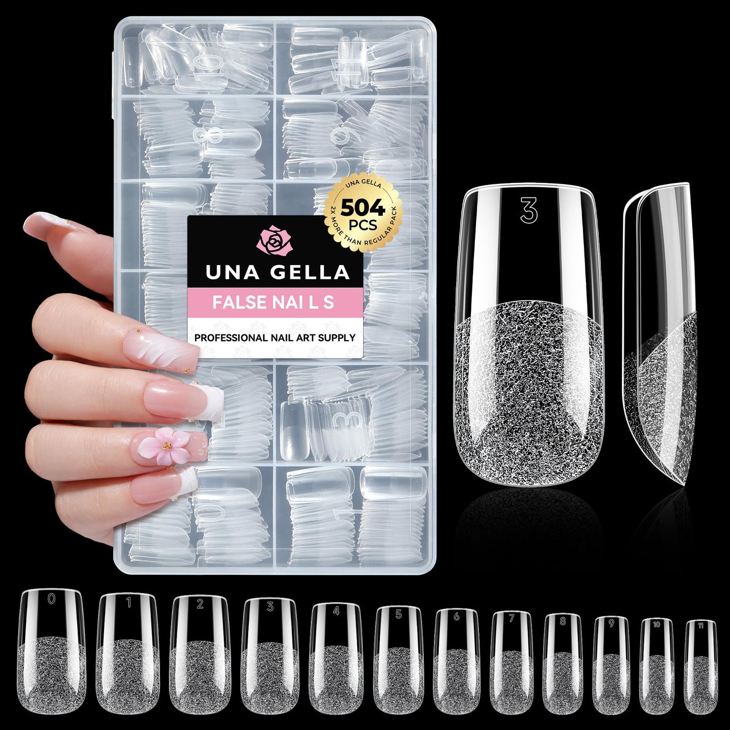 UNA GELLA Nail Tips 504pcs Full Cover Half Matte Fake Nails