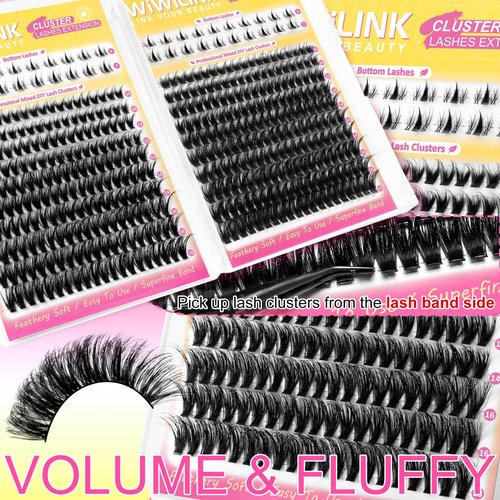 WiWiLINK Wispy Lash Clusters Kit Eyelash Clusters with Bottom Lashes Natural 10-18mm Fluffy 40D 70D Individual Lashes Clusters Wispy Cluster Eyelash Extensions Bond&Seal D Curl DIY Lash Extension Kit