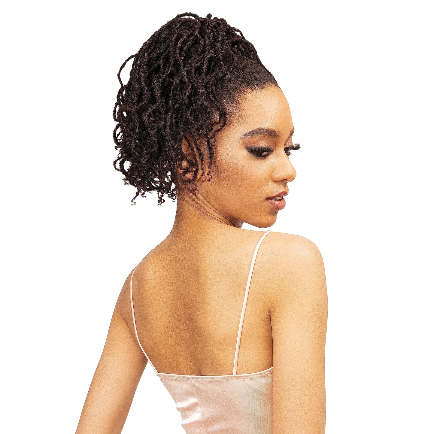 Janet Collection REMY ILLUSION – MACON Braided Drawstring Ponytail - Premium Synthetic Fiber – Human Hair Touch – Microloc w Curl Tip (1B)