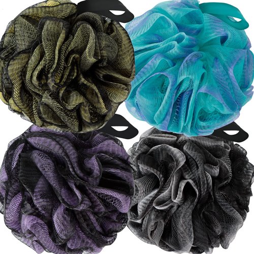 BCKENEY Bath Loofah Shower Sponge Body Back Scrubber Soft Mesh Shower Puffs Exfoliating Loofa for Women & Men Bath Accessories Cleaning Tool (Dark 2, 4Pcs 60G L)