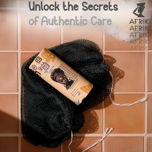 AFRIKI African Net Sponge - Exfoliating Body Scrubber for All Skin Types | 45" Long (Black)