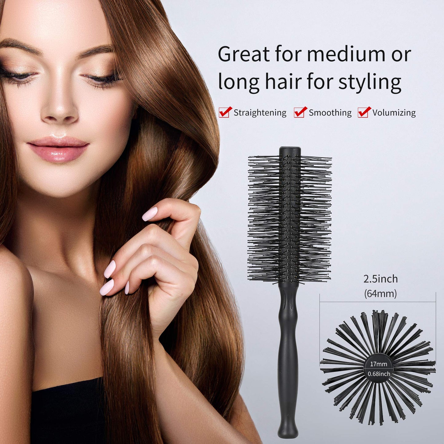 PERFEHAIR Large Round Hair Brush for Women Blow Drying, Soft Nylon Bristles, 2.5-inch Diameter, Big Round Brush for Blowout, Styling, Curling, Smoothing Medium to Long Wavy, Curly, Thick Hair