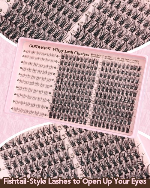 Goddvenus 250Pcs Natural Lash Clusters Kit Cluster Eyelash Extensions Kit Wispy DIY C Curl Individual Lashes Clusters With Bottom Eyelashes