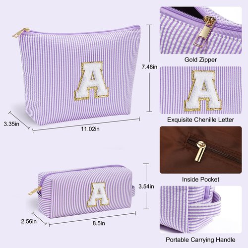 YOOLIFE Graduation Gifts for Kids Teen Girls Women | Initial Makeup Bag | Cosmetic Bag Travel Bags | 11 12 13 14 15 16 Years Old Girl Gift Teacher Gift Teen Girl Gifts Trendy Stuff Purple A