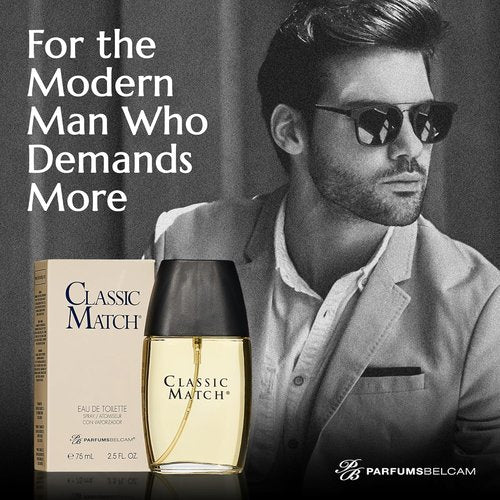PB ParfumsBelcam Classic Match Eau de Toilette Spray for Men - Warm Oriental Scent with Bergamot & Musk | 2.5 Fl Oz