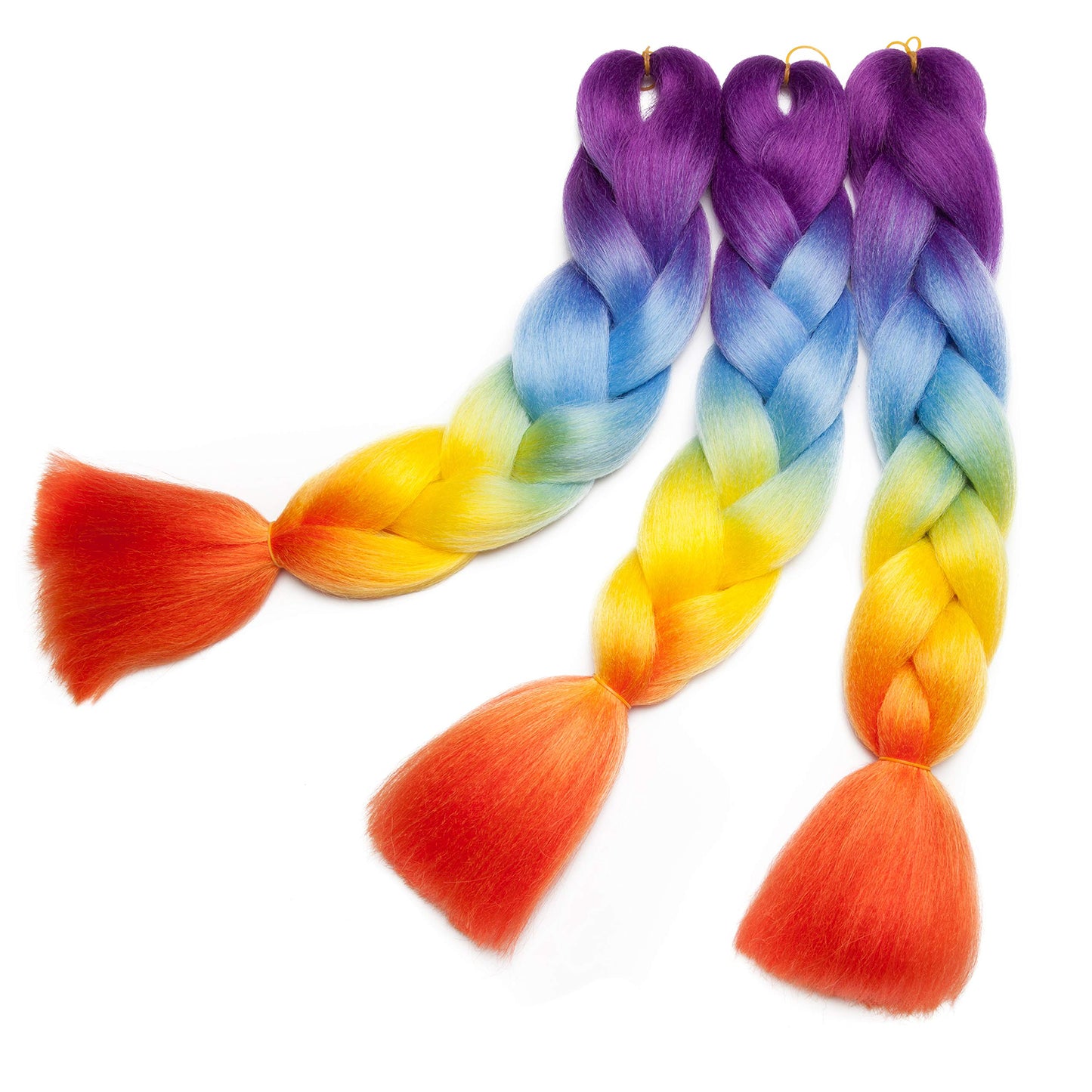 Benehair Rainbow Braiding Hair 3 Bundles/lot 24inch Jumbo Braiding Hair Extensions High Temperature Synthetic Braid Hair Braiding Hair Pre Stretched Ombre Braiding Hair (Purple+Blue+Yellow+Orange)