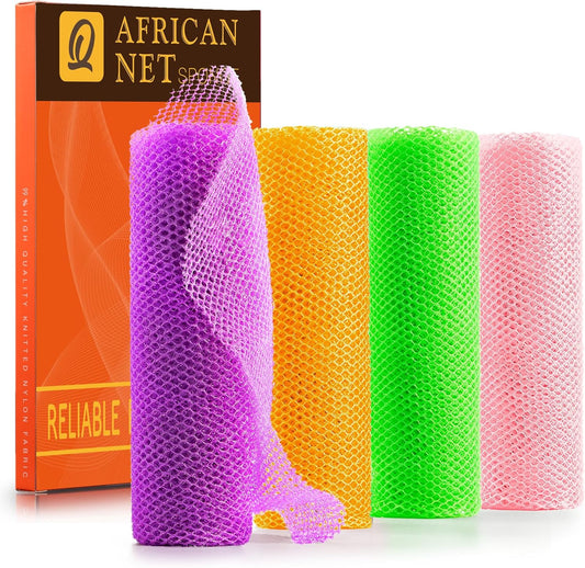 UJFQBH African Net Bath Sponge Set - Exfoliating Shower Body Scrubber | 4 Colors for Daily Use
