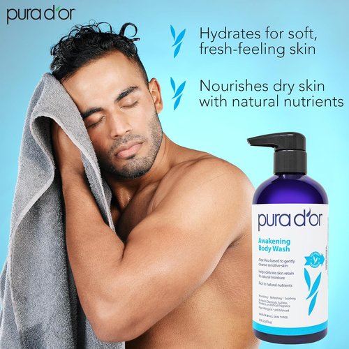 PURA D'OR Awakening Body Wash - pH Balanced with Aloe Vera & Lavender for Soft, Fresh Skin | 16 Oz