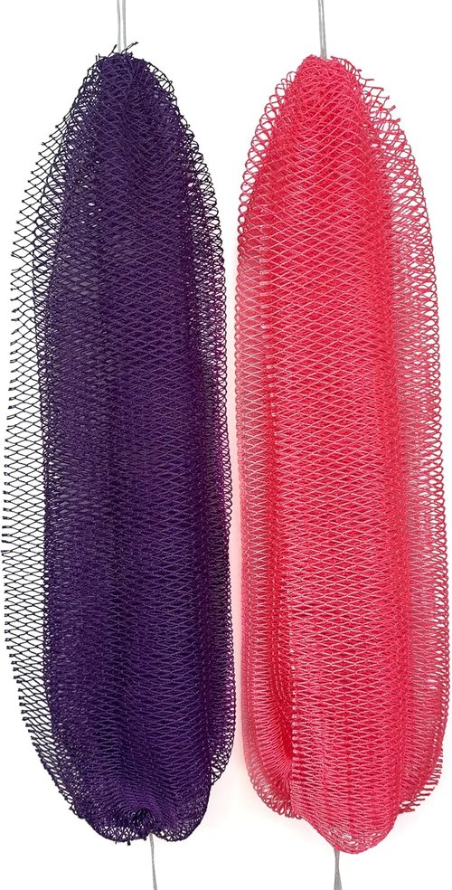 African Exfoliating Net Sponge - Authentic 2-Piece Bath Scrubber Set | Quick-Drying Loofah for All (Purple & Pink)