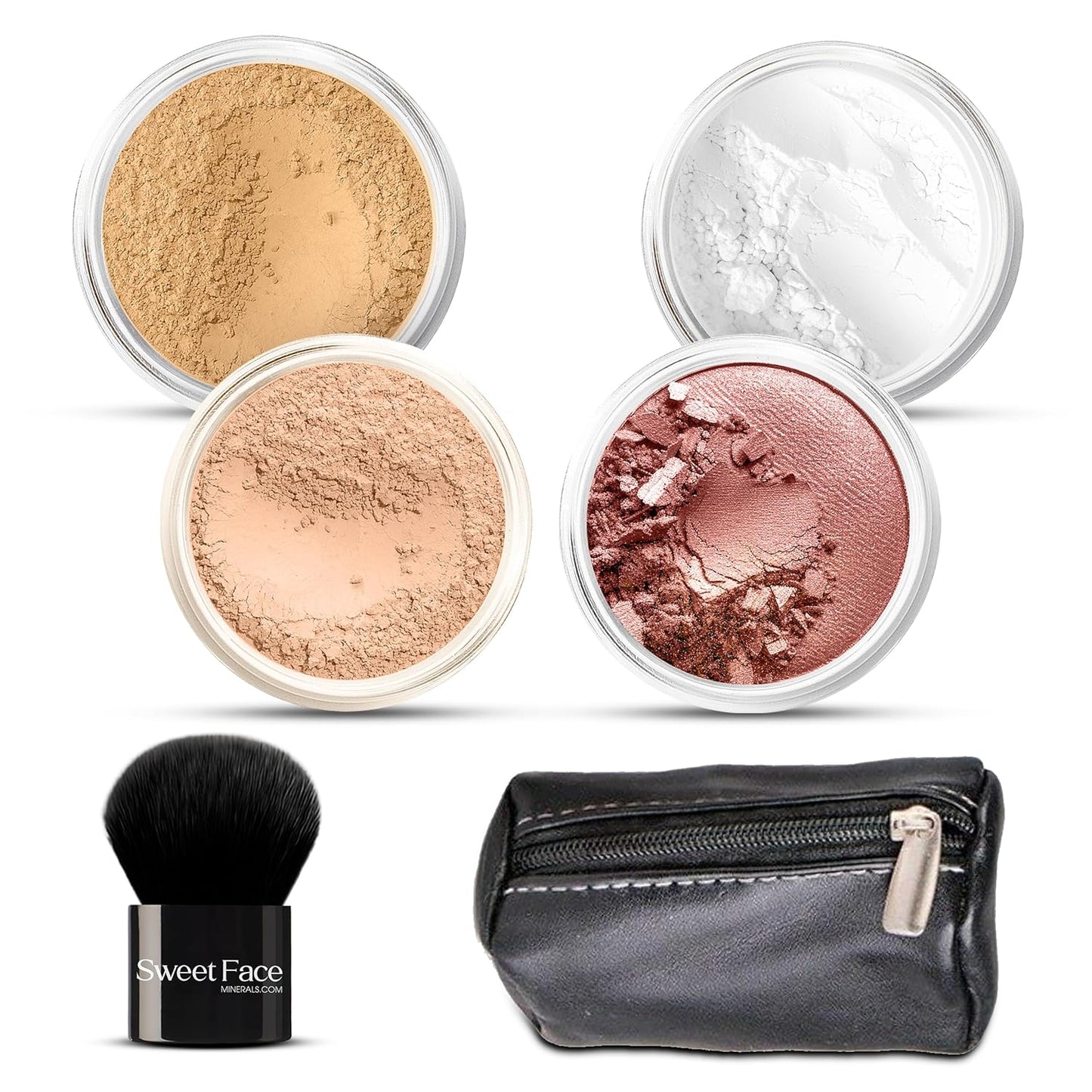 Skiennix Kabuki & Kabaggie Tote Mineral Makeup Set - Full Size Matte Foundation & Sheer Powder (Beige)