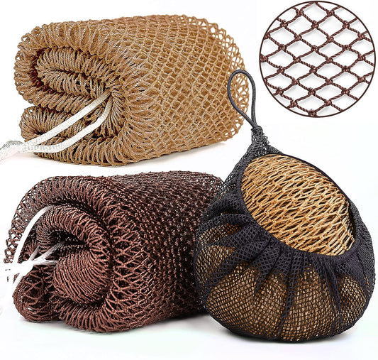 Skiennix African Net Sponge - Exfoliating Body Scrubber for Daily Use | 2 Pack (Dark Brown & Light Brown)