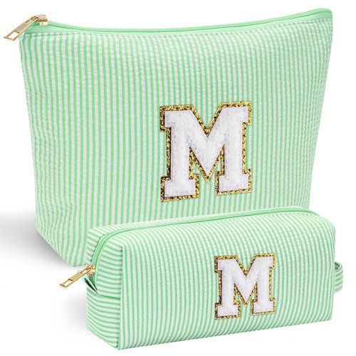 YOOLIFE Initial Makeup Bag for Women Girls - Skin Care for Teens 10-12 | Make Up Bag | Gifts for Women | Graduation Gifts | Mothers Day Gifts | Tween Girls Trendy Stuff Daughter Friend Gifts M, Green