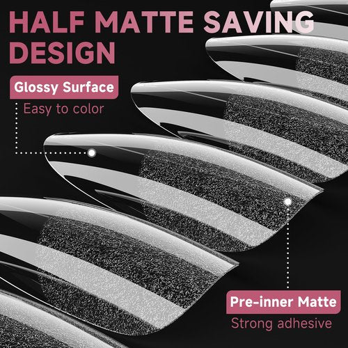 UNA GELLA Medium Almond Gel Nail Tips Half Matte 312pcs Almond Gel Nails No C Curve Clear False Fake Nails Effective Nail Extensions for DIY Art Salon-Level Press On Nails, 12 Sizes
