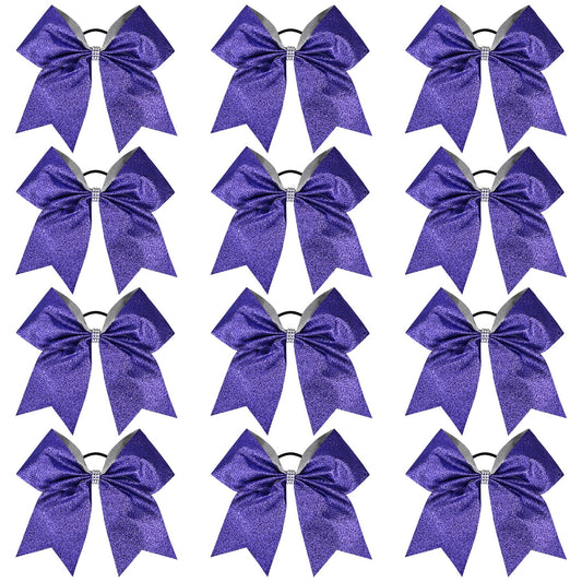 12 PCS Large Glitter Cheer Bows Blue Rhinestones 8" Sparkly Hair Bow Cheerleading Softball Team Bow Hair Accessories for cheerleaders football Competition Sports