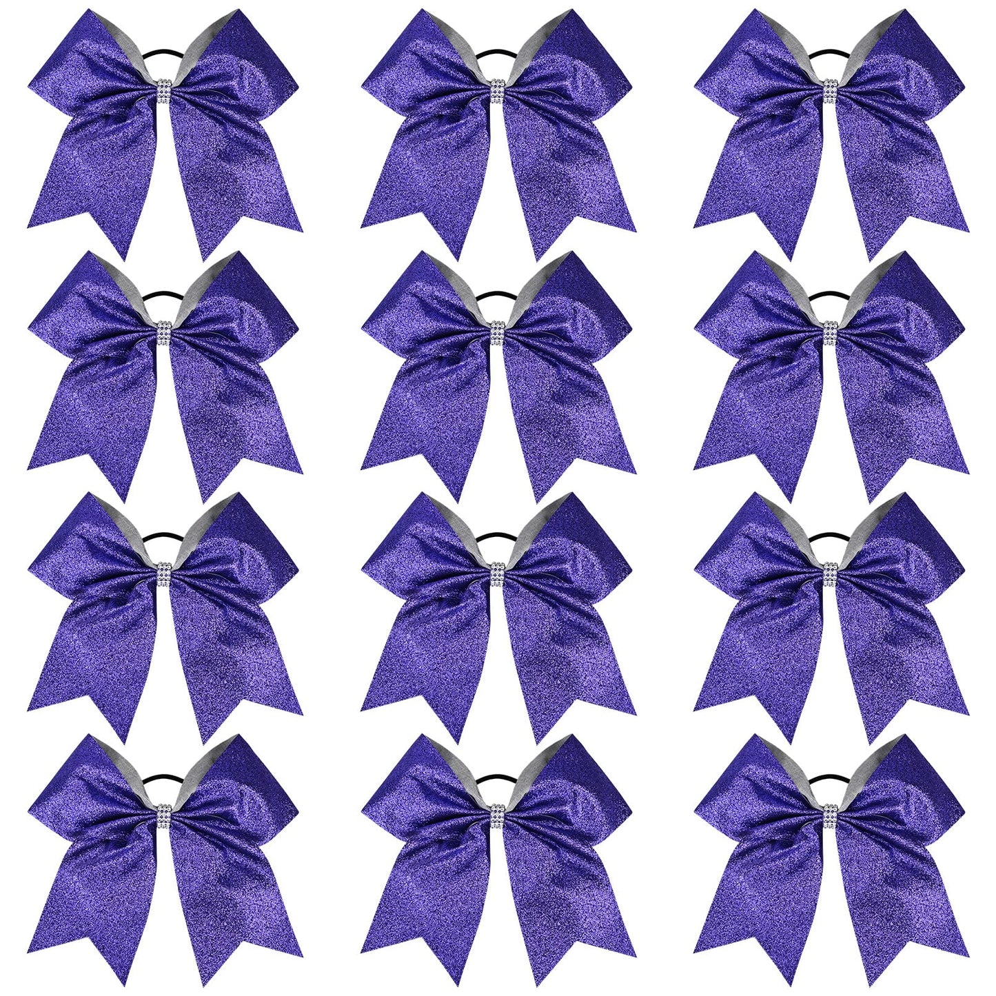 12 PCS Large Glitter Cheer Bows Blue Rhinestones 8" Sparkly Hair Bow Cheerleading Softball Team Bow Hair Accessories for cheerleaders football Competition Sports