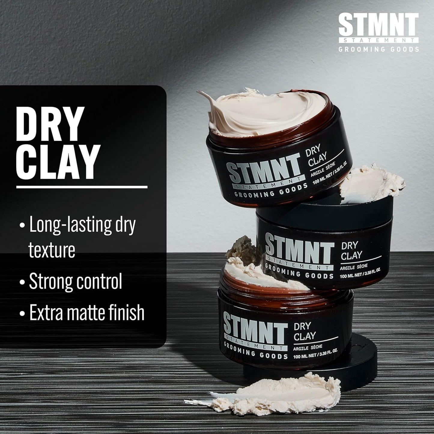 STMNT Grooming Goods Dry Clay - Extra Matte Finish & Super Strong Control | Easy to Wash Out