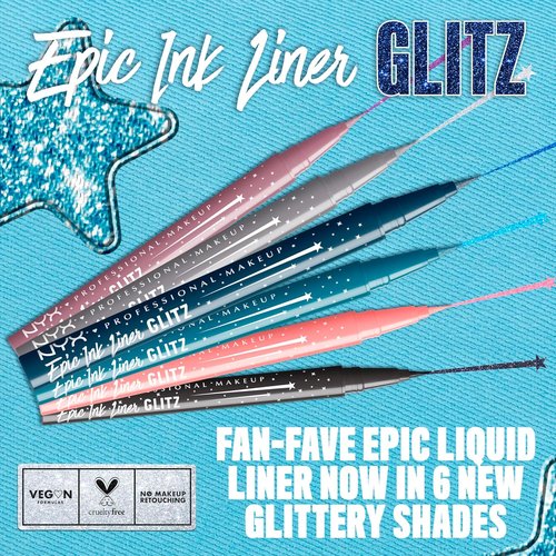 NYX PROFESSIONAL MAKEUP Epic Ink Glitz Liner - Waterproof Metallic Liquid Eyeliner, Denim Dazzle (Shimmer Deep Navy)