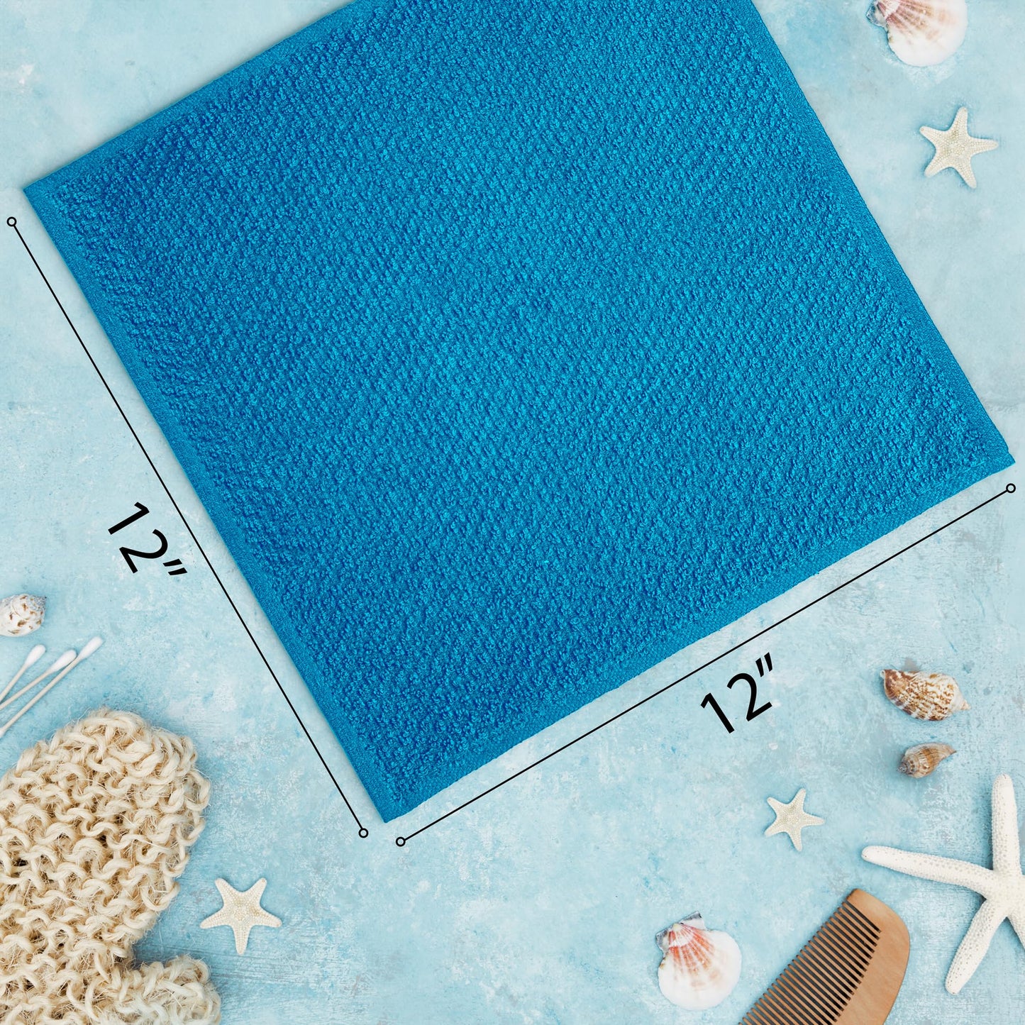 DecorRack 16 Pack 100% Cotton Face Towels, Ultra Absorbent 12 x 12 inch Wash Cloths, 400 GSM, Premium Quality, Soft Fingertip Towels for Face, Makeup, Spa, and Beauty, Navy (16 Pack)