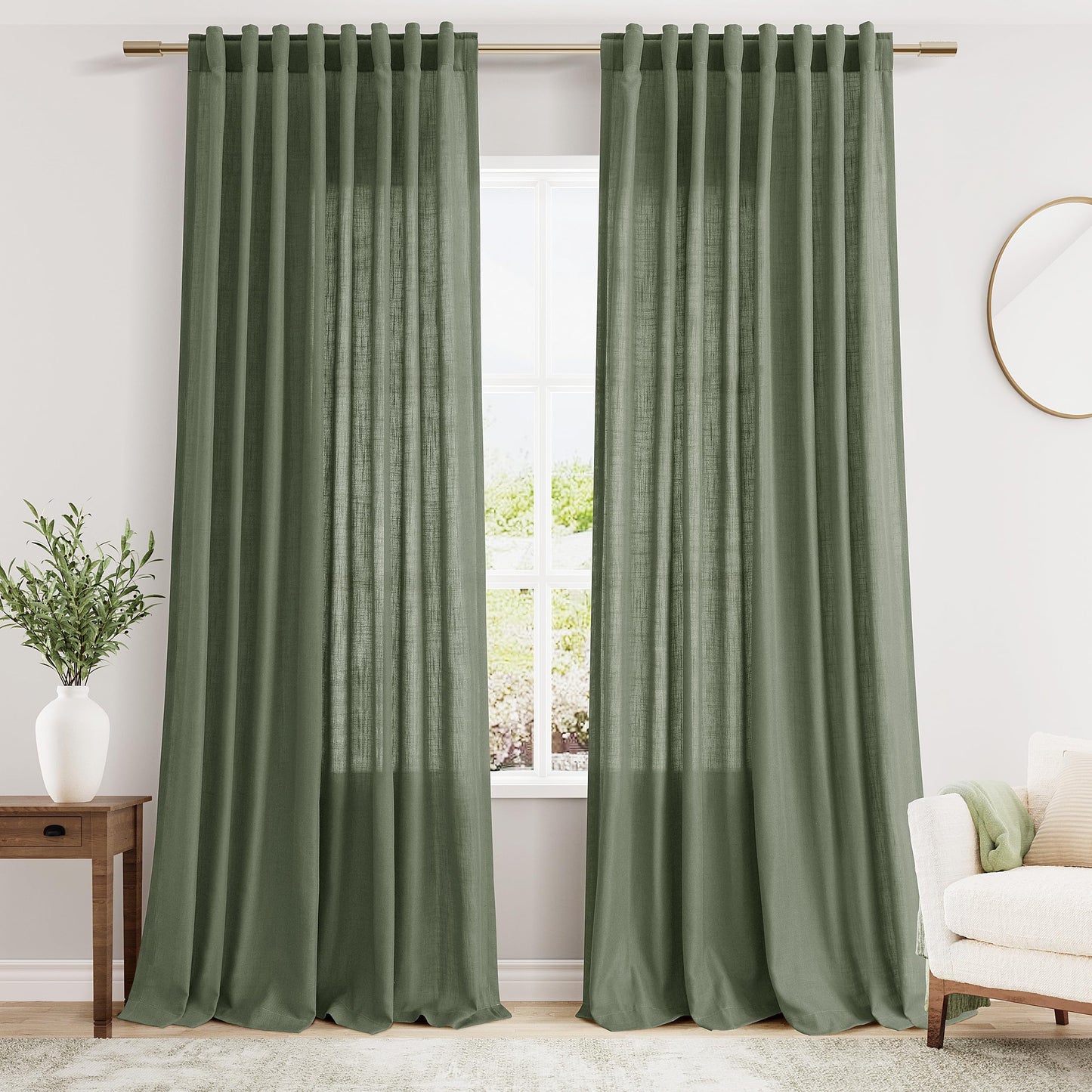 Nanspring Natural Linen Curtains for Kitchen Windows Over Sink - Cafe Curtain Semi Sheer with Rod Pocket and Back Tab Lightweight Rustic Textured Bistro Curtains for Bathroom, 2 Panels 25 x 24 Inch