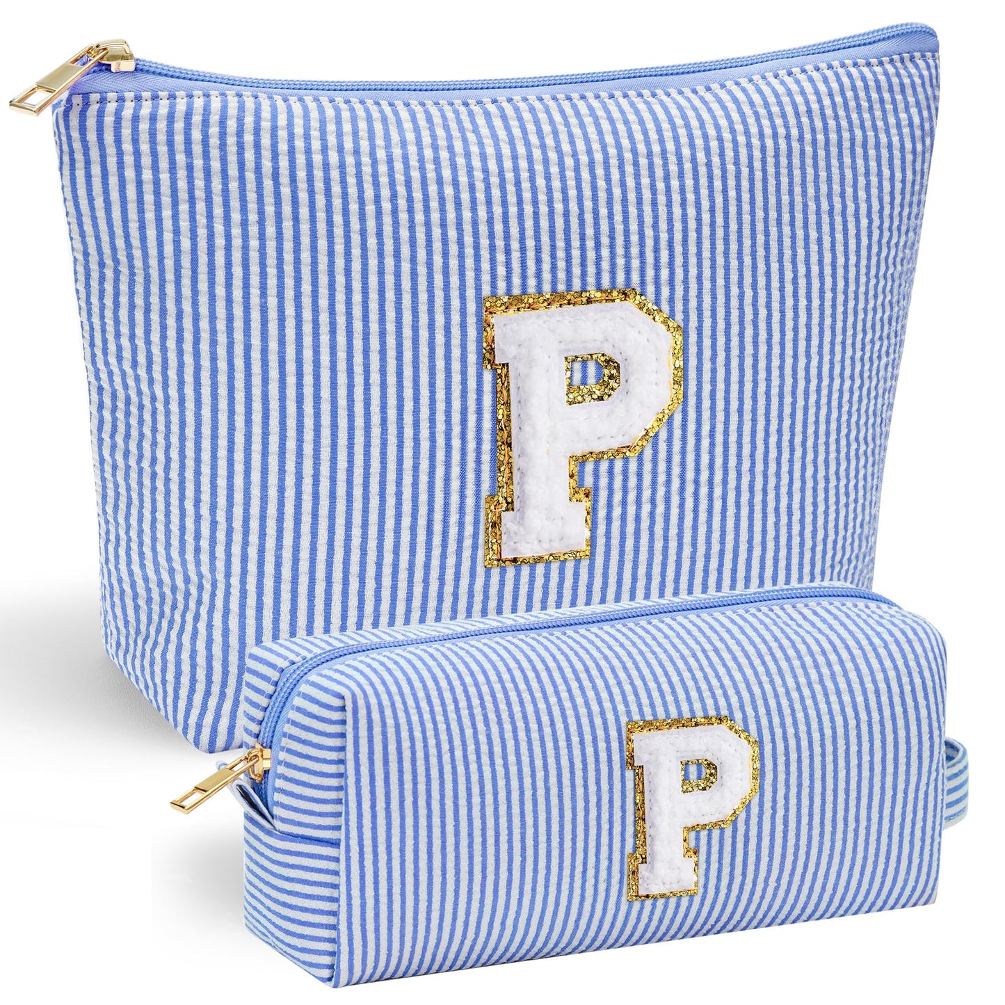 YOOLIFE Preppy Makeup Bag Travel Makeup Bag - Initial Cosmetic Bag Cute Makeup Bag Travel Essentials Small Makeup Bag with Zipper Makeup Bag Organizer Personalized Gifts for Her Preppy Stuff Letter P