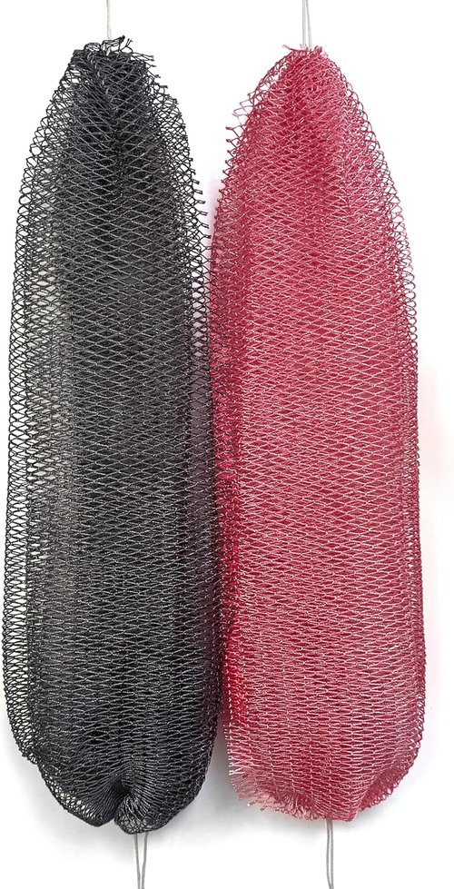 African Exfoliating Net Sponge - Authentic 2-Piece Bath Scrubber Set | Quick-Drying Loofah, 45-Inch Stretch Washcloth for Men & Women (Gray & Rose Pink)