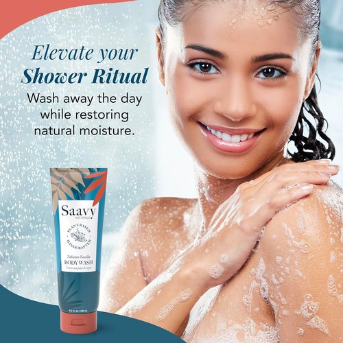Saavy Naturals Moisturizing Body Wash - Plant-Based Formula with Coconut Oil & Aloe Vera | Tahitian Vanilla, 8.5 fl oz (2 Pack)