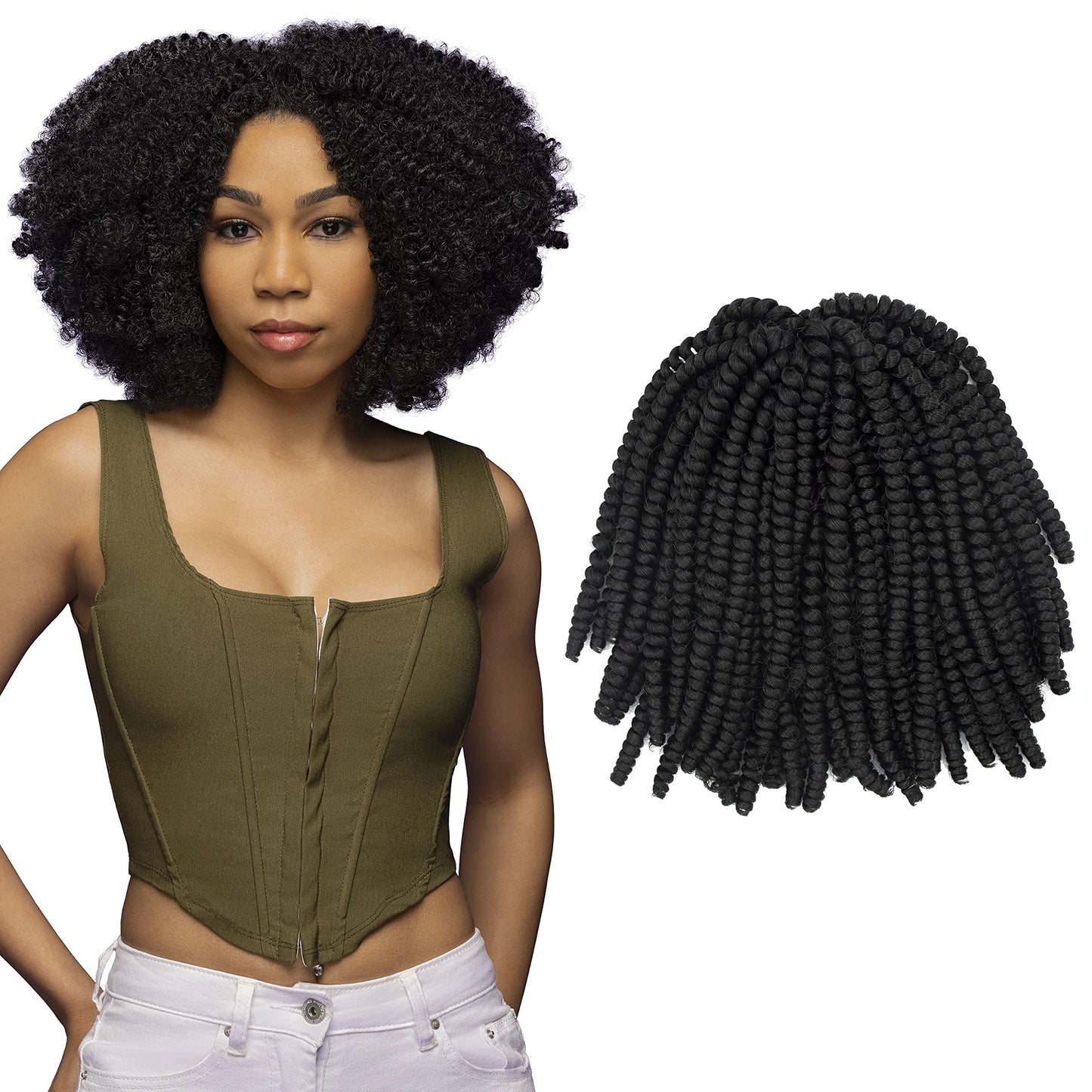 Darling Spring Twist 2X Crochet Hair Extensions (1 Pack, 2 per pack), Bomb Twist, Natural and Soft Texture, Black Afro curly 2X per Pack, 24 Inch, #1