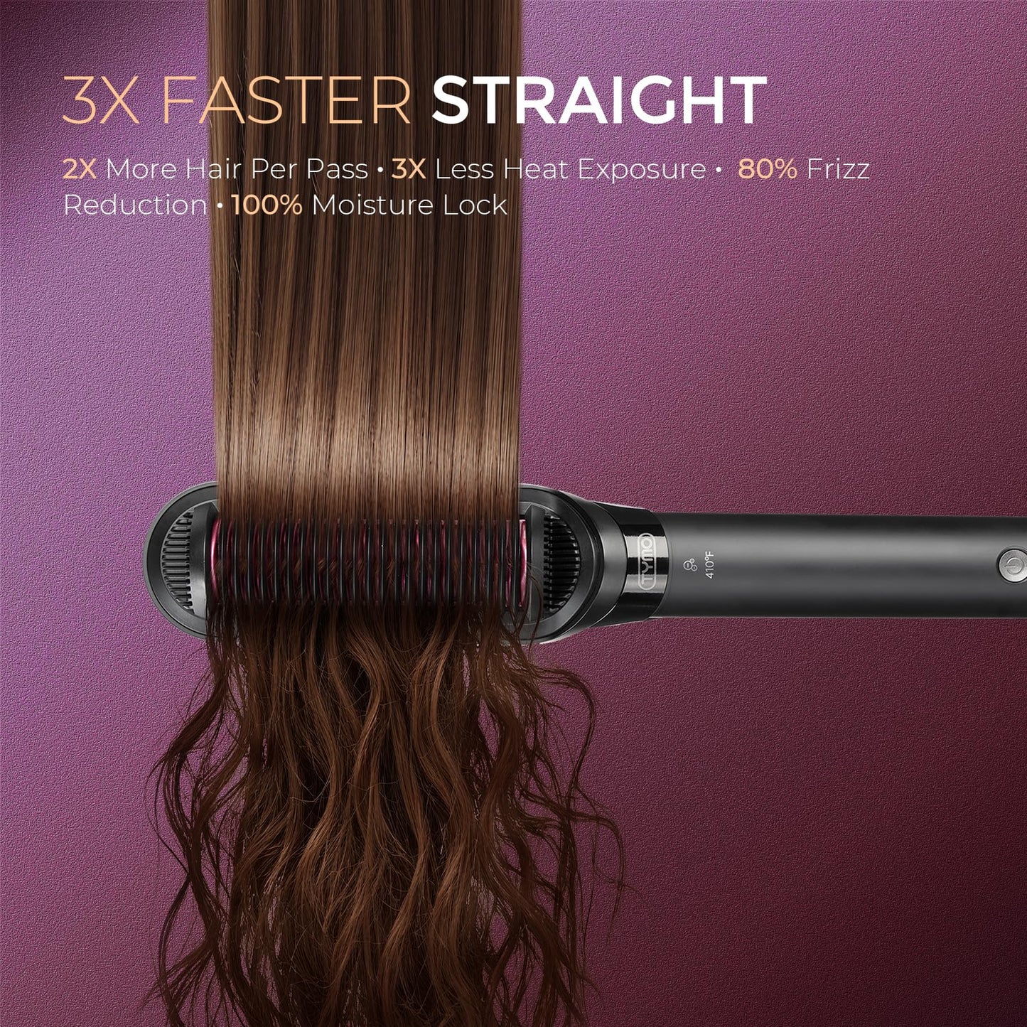TYMO Flat Iron Hair Straightener Brush 2 in 1, 200M Ions Hair Straighteners for Women, Ceramic Dual Voltage Straightening Hot Comb for Anti-Frizz Straights, Waves, Curl, 3X Less Heat Damage