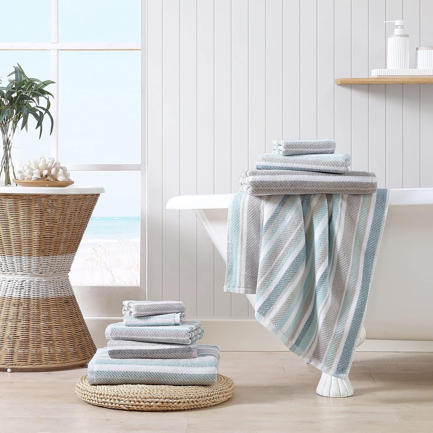 Tommy Bahama - 100% Cotton Bathroom Towel Set | Highly Absorbent & Fade-Resistant (Ocean Bay Blue, 3 Pieces)
