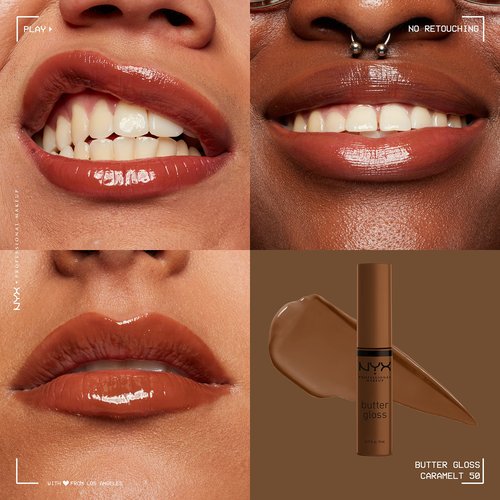NYX PROFESSIONAL MAKEUP Butter Gloss Brown Sugar, Non-Sticky Lip Gloss - Caramelt (Medium Brown) (Pack of 2)