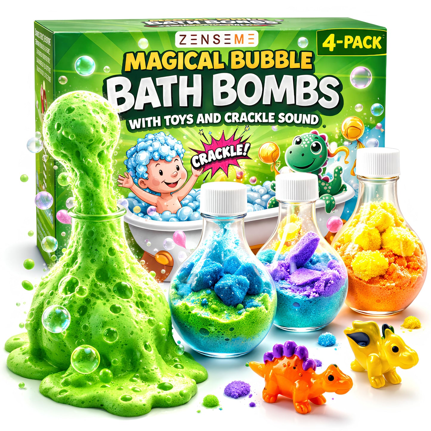 Zenseme Bath Bombs for Boys with Mini Toy Ducks Inside – Kids Bath Bombs Powder - Bubble Bath for Kids – Bathtime Experiment Kit Mix - Blast of Foam & Colour Surprise – Gift Set of 4