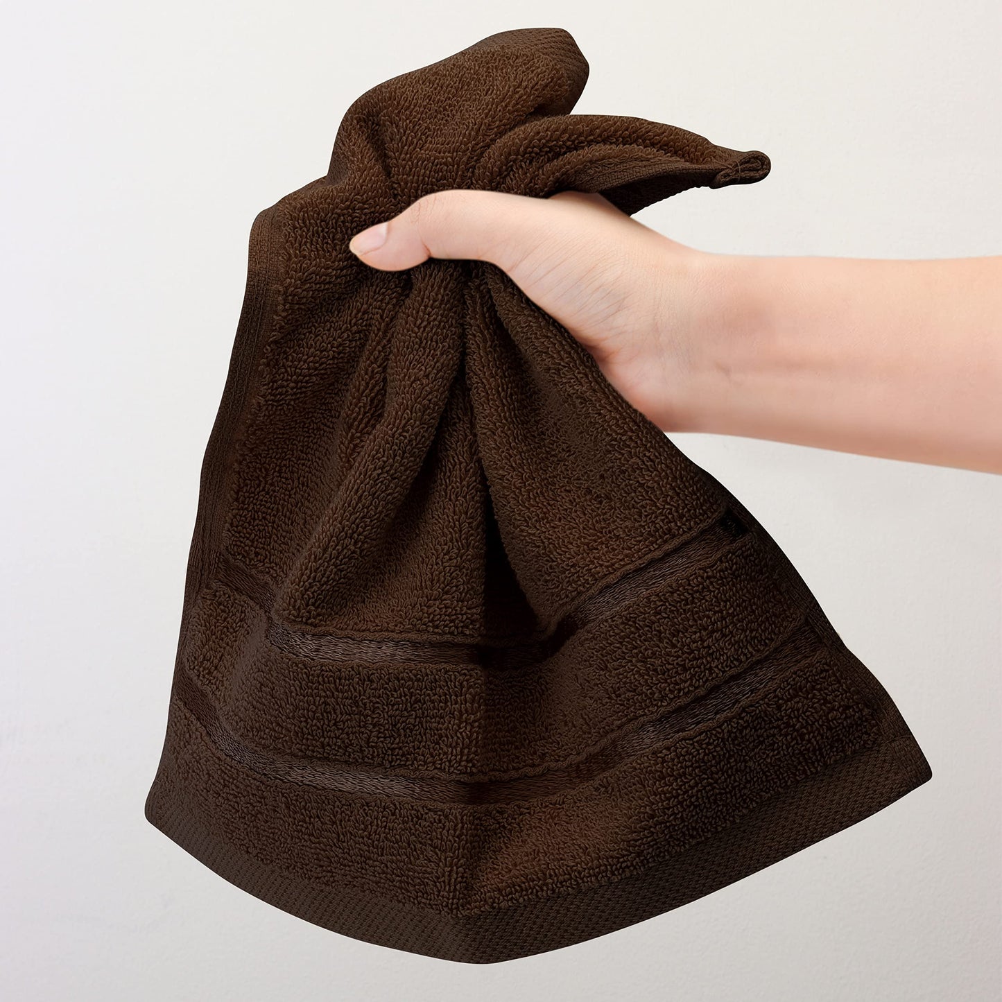 Utopia Towels, 12 Pack Viscose Luxury Wash Cloths Set, 12 by 12 Inches, 100% Cotton Ring Spun, Highly Absorbent and Soft Feel Essential Washcloths for Bathroom, Face Towel, Gym and Spa, Brown