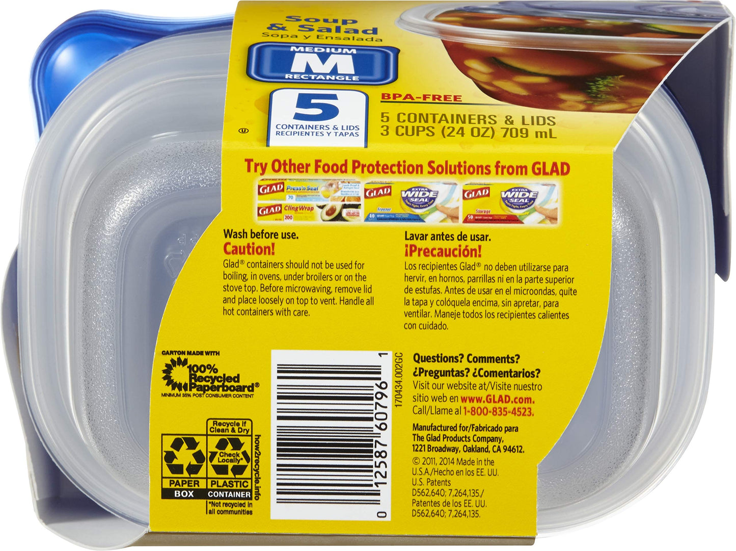 Glad GladWare To Go Snack Food Storage Containers - Medium Round - Meal Container Holds up to 24 Ounces of Food - Lock Tight Seal, 4 Count