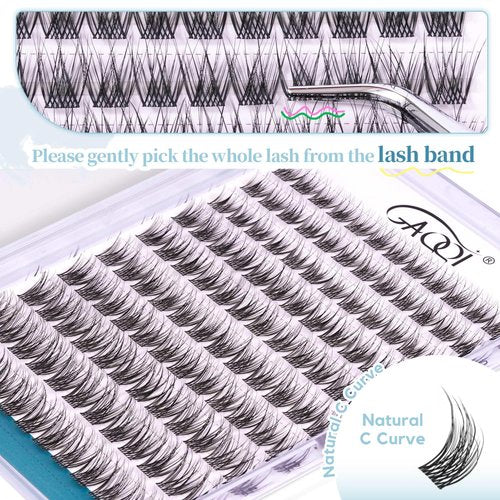 GAQQI Lash Clusters Wispy & Natural Eyelash Clusters Clear Band, 10-14mm Cluster Lashes 120PCS, Cluster Eyelash Extensions C Curve, Cluster Lashes Ultra-thin & Soft Invisivle Band (FEATHER)