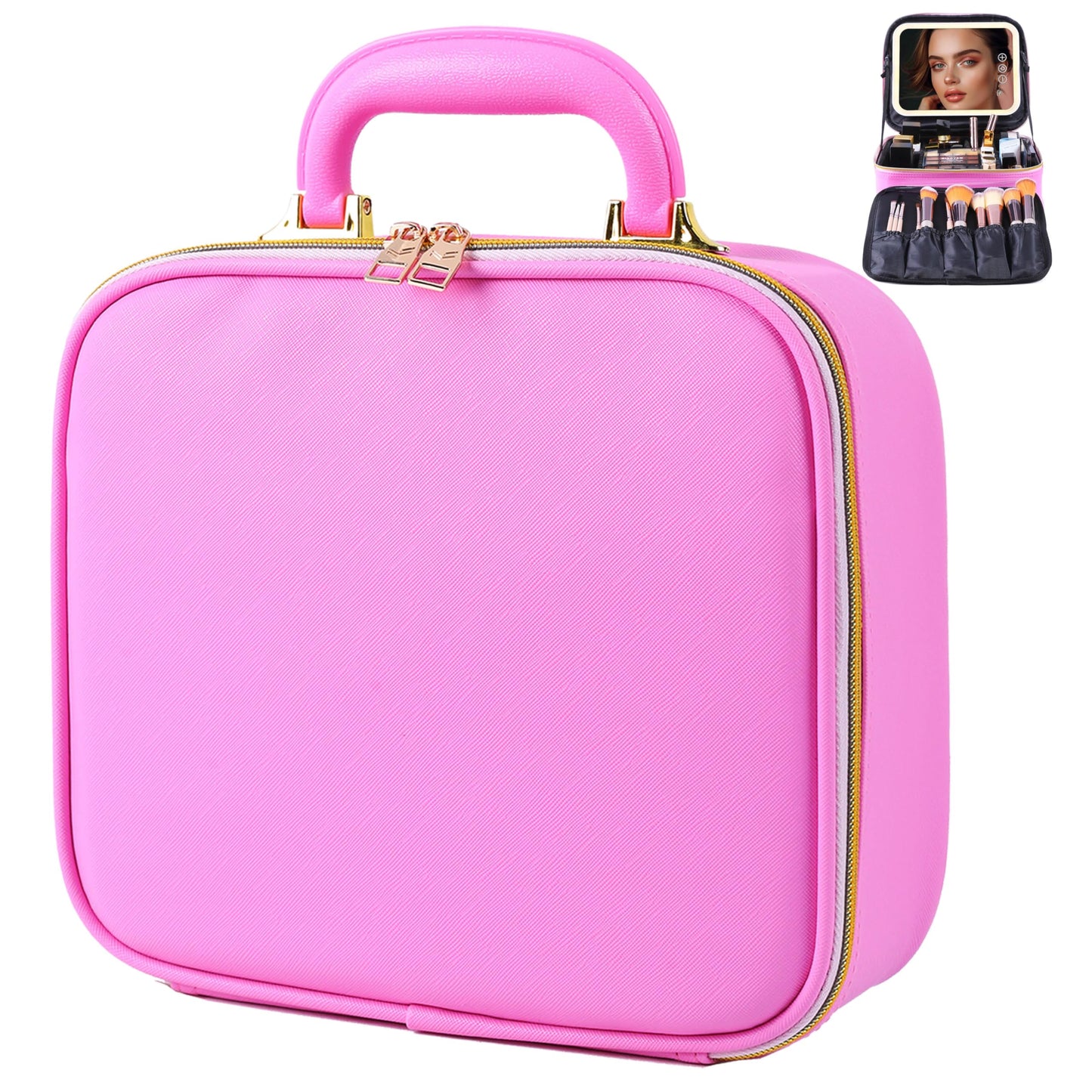 CapsLock Makeup bag with Mirror, LED Light, 3 Adjustable Brightness Levels, Cosmetic Bag with Handle, Portable Storage, Adjustable Partition, Waterproof, Monogrammed Gift Makeup Bag for Women