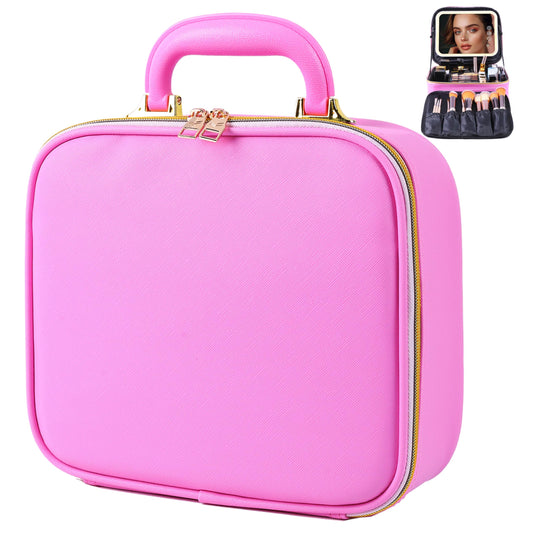 CapsLock Makeup bag with Mirror, LED Light, 3 Adjustable Brightness Levels, Cosmetic Bag with Handle, Portable Storage, Adjustable Partition, Waterproof, Monogrammed Gift Makeup Bag for Women