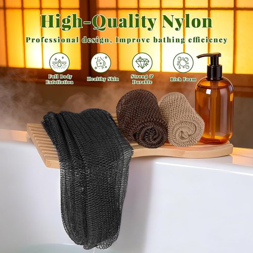 African Net Sponge | Authentic Exfoliating Scrubber Bath Sponge Set - 3 Pieces for All Skin Types (Linen, Brown, Black)