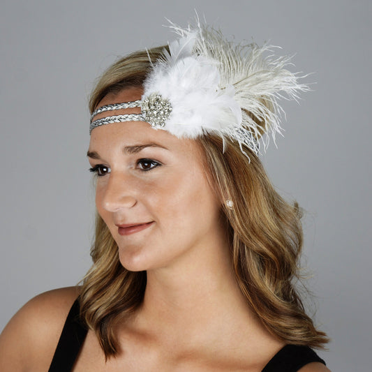 ZUCKER HBD1930-W-SLV Flapper Headband, White/Silver