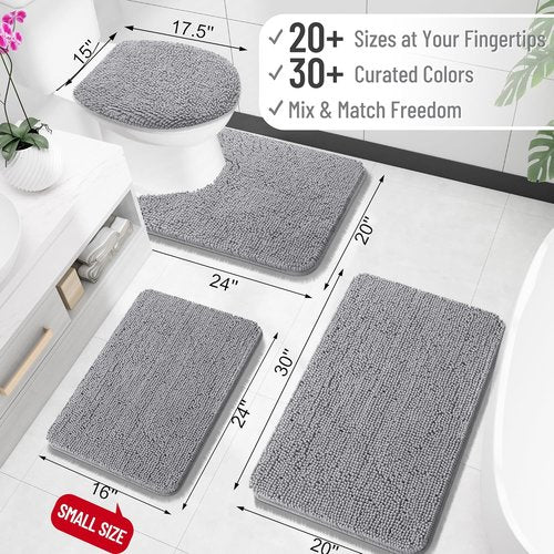 OLANLY Extra Soft Chenille Bathroom Rugs - 30x20, Quick Dry & Machine Washable, Grey