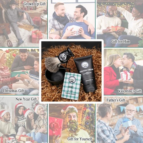 KIKC 5-In-1 Shaving Kit - Handcrafted Pure Badger Brush, Stainless Steel Bowl & Cream | Deluxe Black Gift Set for Bearded Men