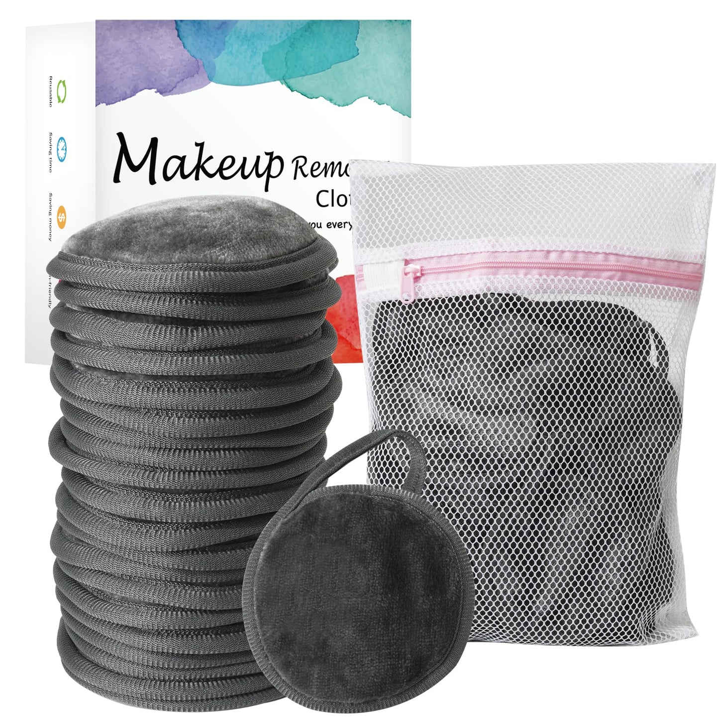 Nugilla 20 Packs Reusable Makeup Remover Pads with a Washable Laundry Bag, Microfiber Towel Clean Skin Face Towels, Soft Makeup Remover Cloth, Fast Drying Washcloth (Grey)