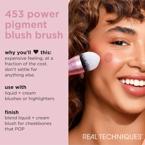 Real Techniques Power Pigment Blush Brush - Precise Application for Liquid & Cream Blush | Vegan & Cruelty-Free