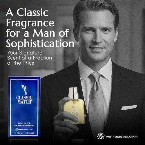 PB ParfumsBelcam Blue Classic Match Eau de Toilette Spray for Men - Modern Citrus Fougere Fragrance, 2.54 Fl Oz